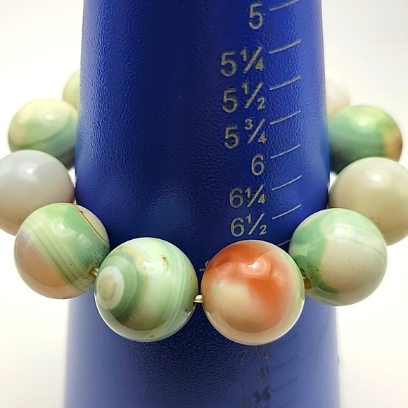 Large 18mm Green, Cream, and Red Ocean Agate Beaded Bracelet Natural Gemstone - Picture 7 of 7